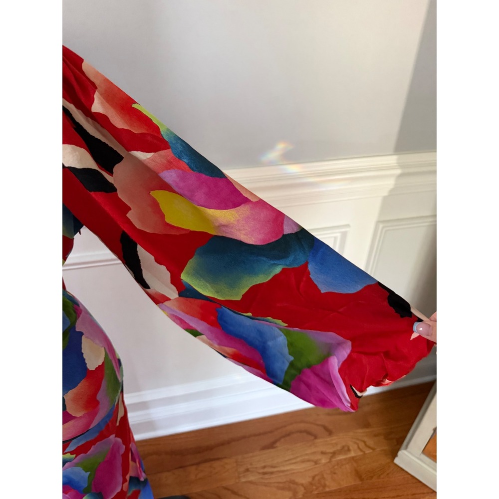 Farm Rio One Shoulder Dress Anthropologie Abstract Floral Midi Slit Size Small - Picture 6 of 14